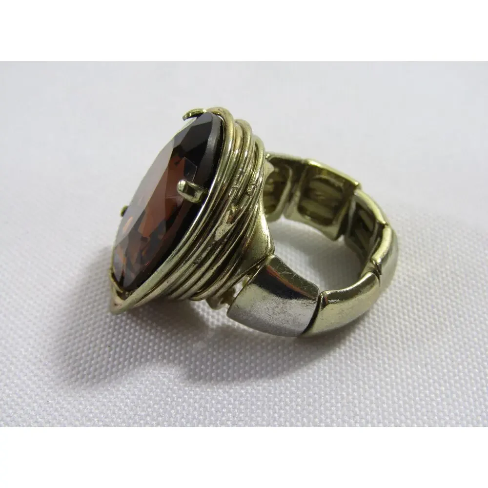 Orange Glass Stone Gold Tone Adjustable Ring 9